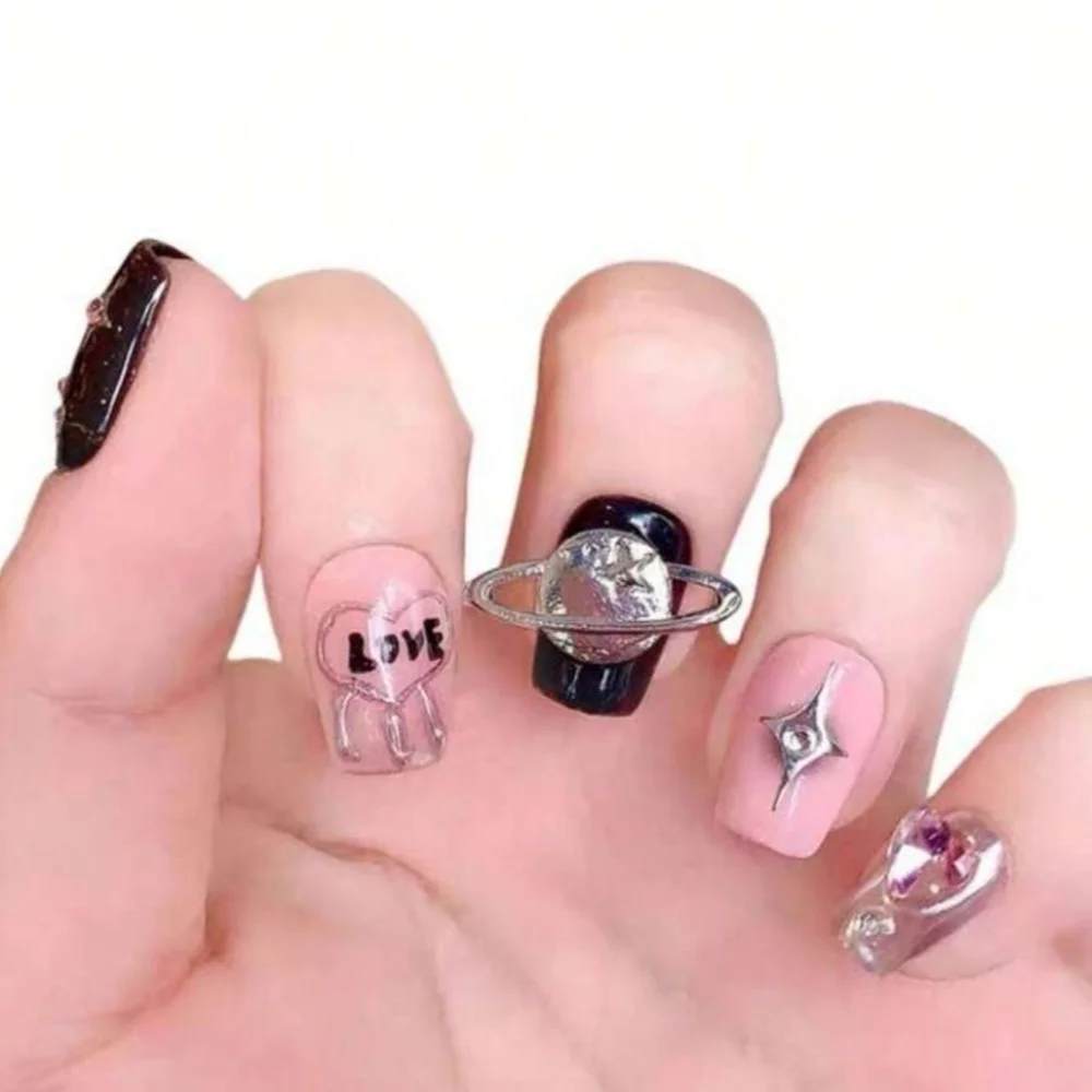 2/$16 3D Hearts Rhinestone Planet  Press On Nails